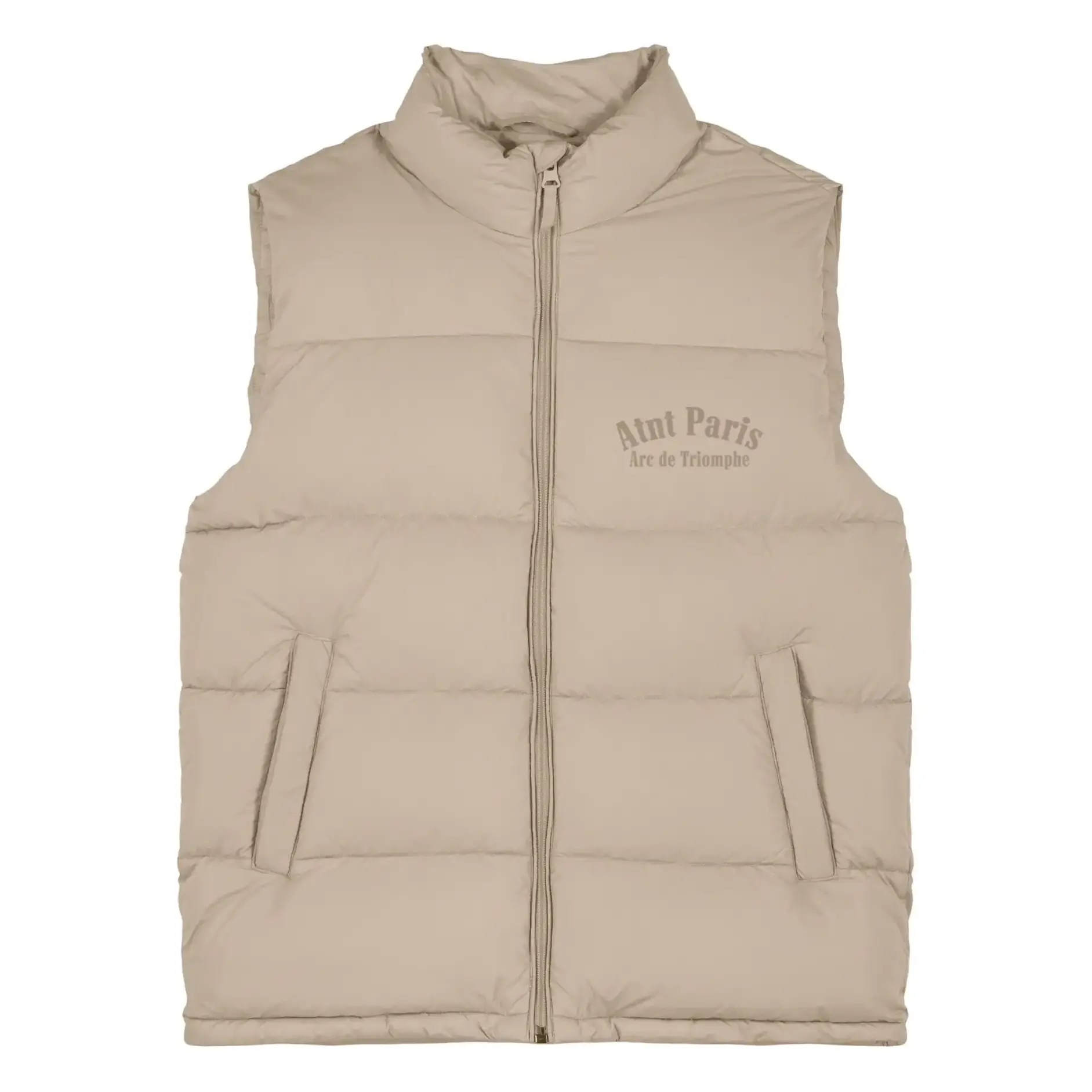 doudoune oversize beige sans manches arc de triomphe (2)